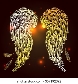 Beautiful hand drawn sketch of wings for your design