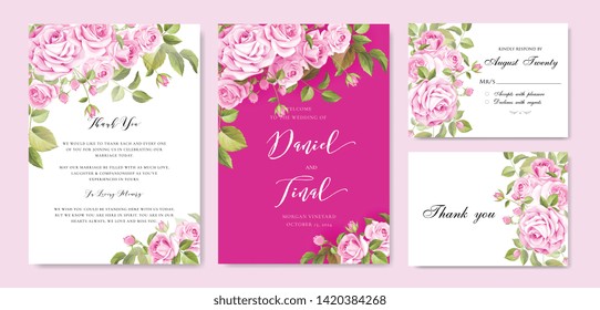 beautiful hand drawn soft roses wedding invitation card set