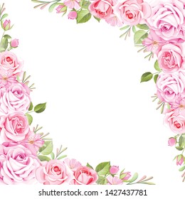 beautiful hand drawn soft roses wedding invitation card set
