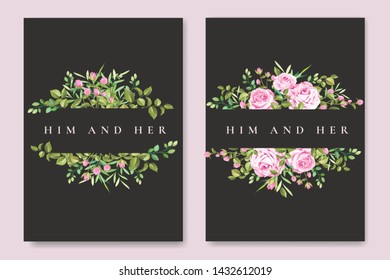 beautiful hand drawn soft roses wedding invitation card set