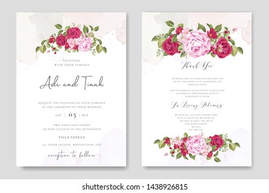 beautiful hand drawn soft roses wedding invitation card set