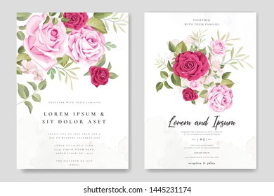 beautiful hand drawn soft roses wedding invitation card set