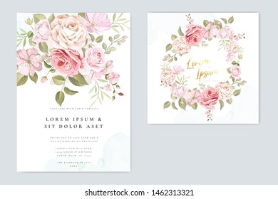 beautiful hand drawn soft roses wedding invitation card set