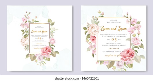 beautiful hand drawn soft roses wedding invitation card set