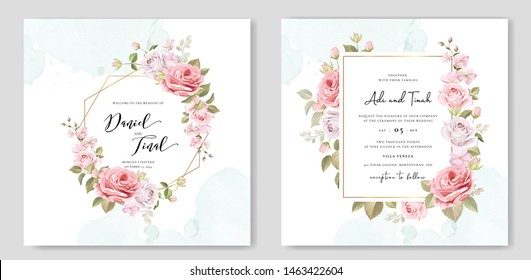 invitación a la boda ambientada con hermosas flores y hojas