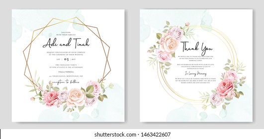 beautiful hand drawn soft roses wedding invitation card set