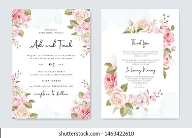 beautiful hand drawn soft roses wedding invitation card set