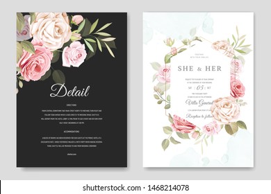 beautiful hand drawn soft roses wedding invitation card set