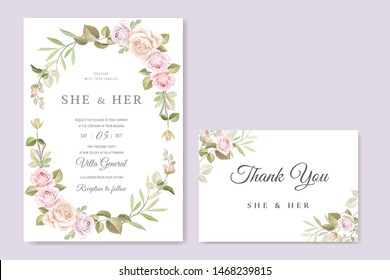 beautiful hand drawn soft roses wedding invitation card set