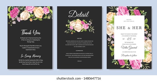 beautiful hand drawn soft roses wedding invitation card set
