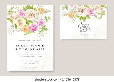 beautiful hand drawn soft roses wedding invitation card set