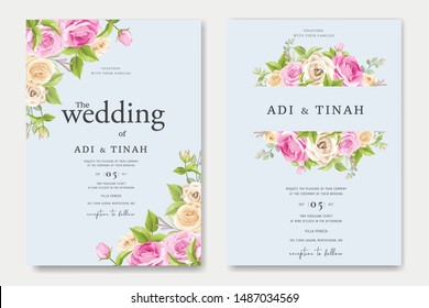 beautiful hand drawn soft roses wedding invitation card set