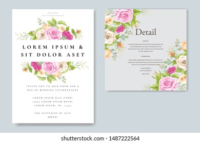 beautiful hand drawn soft roses wedding invitation card set