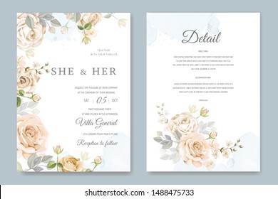 beautiful hand drawn soft roses wedding invitation card set