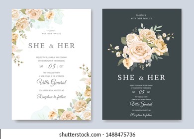 beautiful hand drawn soft roses wedding invitation card set