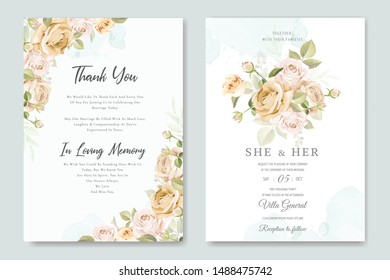 beautiful hand drawn soft roses wedding invitation card set