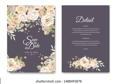 beautiful hand drawn soft roses wedding invitation card set