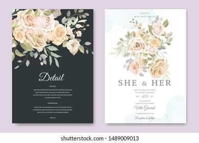beautiful hand drawn soft roses wedding invitation card set