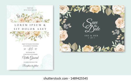 beautiful hand drawn soft roses wedding invitation card set