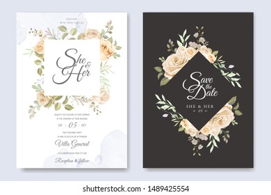 beautiful hand drawn soft roses wedding invitation card set