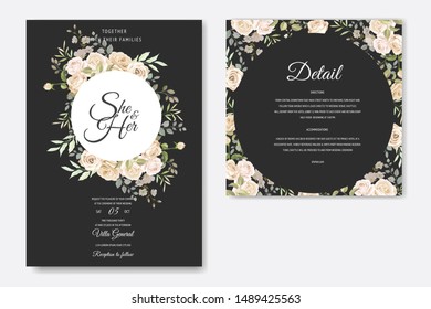 beautiful hand drawn soft roses wedding invitation card set