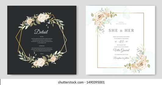 beautiful hand drawn soft roses wedding invitation card set