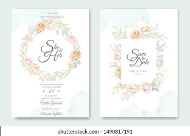 beautiful hand drawn soft roses wedding invitation card set