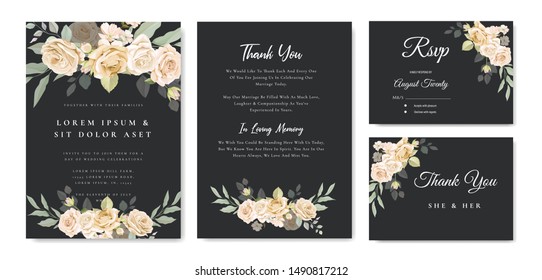 beautiful hand drawn soft roses wedding invitation card set