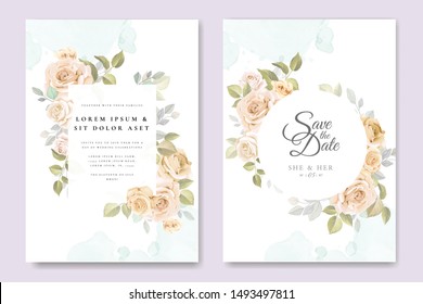 beautiful hand drawn soft roses wedding invitation card set