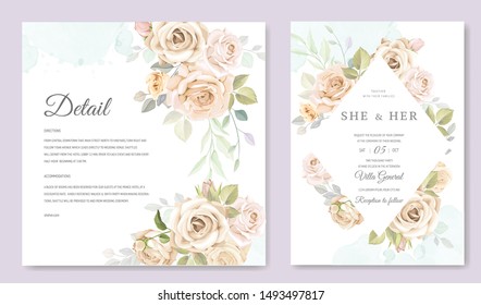 beautiful hand drawn soft roses wedding invitation card set