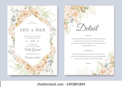 beautiful hand drawn soft roses wedding invitation card set