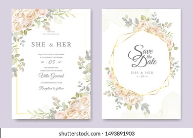 beautiful hand drawn soft roses wedding invitation card set