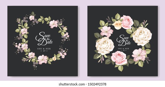 beautiful hand drawn soft roses wedding invitation card set