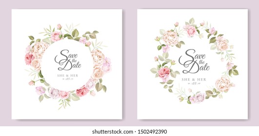 beautiful hand drawn soft roses wedding invitation card set