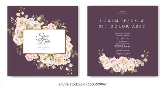 beautiful hand drawn soft roses wedding invitation card set