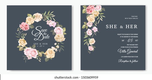 beautiful hand drawn soft roses wedding invitation card set