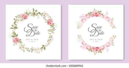 beautiful hand drawn soft roses wedding invitation card set