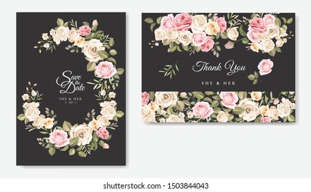 beautiful hand drawn soft roses wedding invitation card set