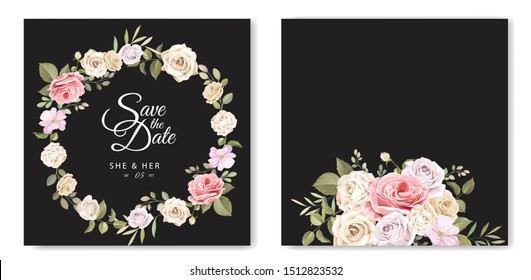 beautiful hand drawn soft roses wedding invitation card set