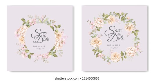 beautiful hand drawn soft roses wedding invitation card set