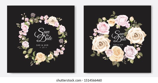 beautiful hand drawn soft roses wedding invitation card set