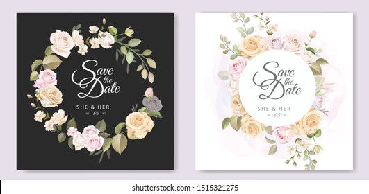 beautiful hand drawn soft roses wedding invitation card set
