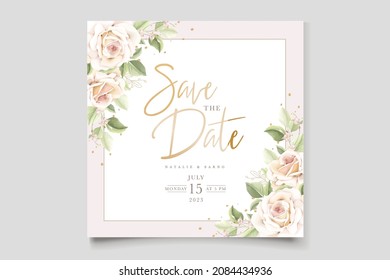 beautiful hand drawn soft roses wedding invitation card set