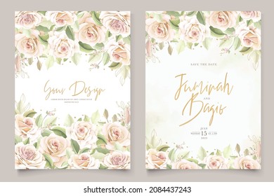 beautiful hand drawn soft roses wedding invitation card set