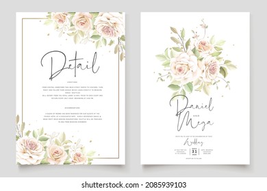 beautiful hand drawn soft roses wedding invitation card set