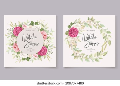 beautiful hand drawn soft roses wedding invitation card set