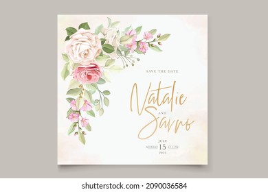 beautiful hand drawn soft roses wedding invitation card set