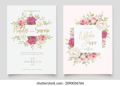 beautiful hand drawn soft roses wedding invitation card set