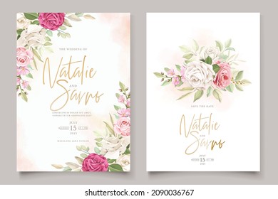 hermoso juego de tarjetas de invitación floral dibujado a mano