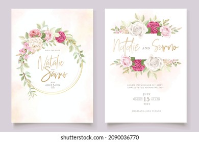 beautiful hand drawn soft roses wedding invitation card set